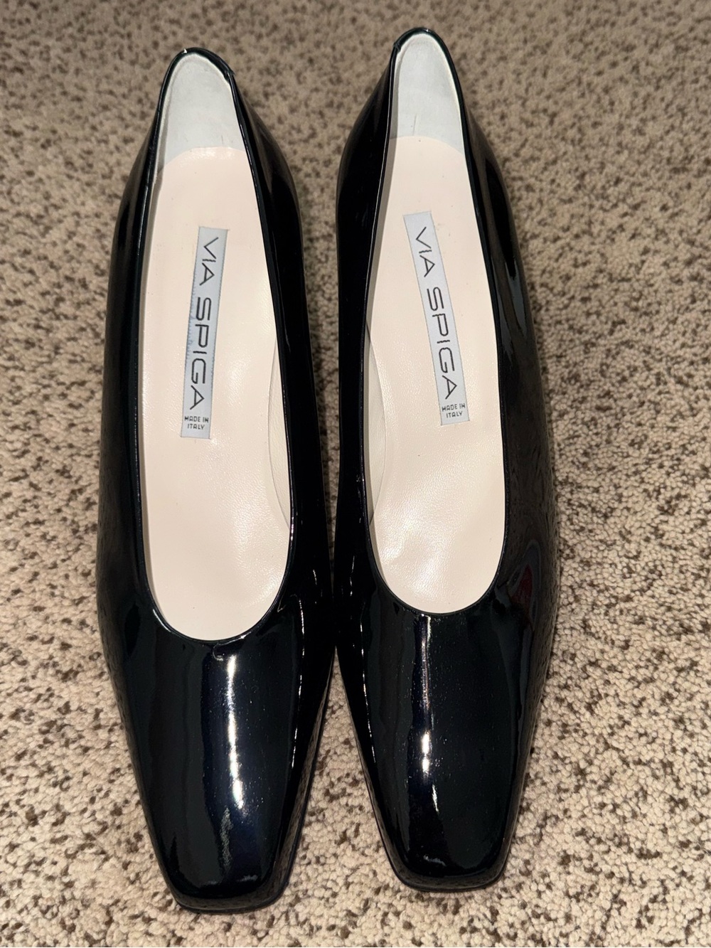 VIA SPIGA Black Patent Leather Square Toe Block Heel Pumps Career CEO Work | 10B